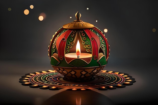 Een diwali-lamp met een kaars in het midden