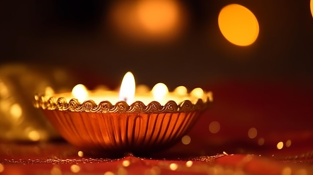 Foto een diwali-lamp met een kaars op de achtergrond