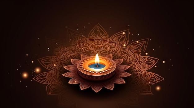 Een diwali lamp met een vlam in het midden