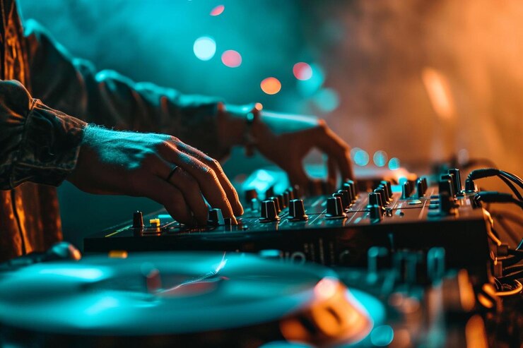 Foto een dj die muziek speelt op een draaitafel