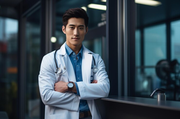 Foto een dokter staat.