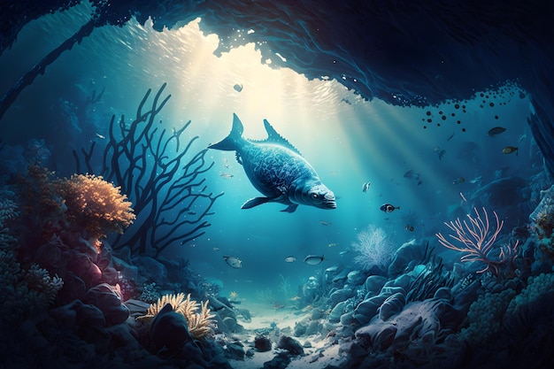 Een dolfijn die onder de zee zwemt