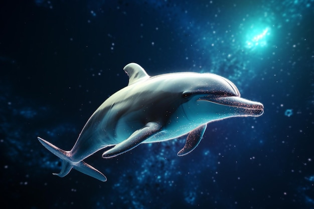 Een dolfijn in het water met een blauwe achtergrond