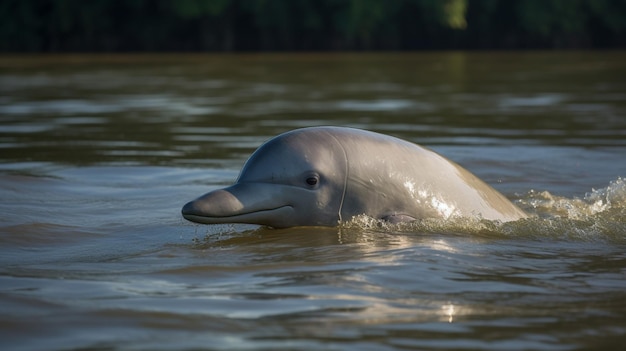 Een dolfijn zwemt in de Amazone rivier