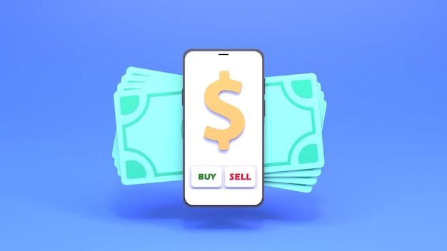 Een dollar kopen via de telefoon 3d render