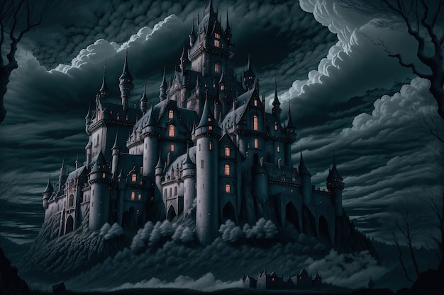 Een donker kasteel in de nacht