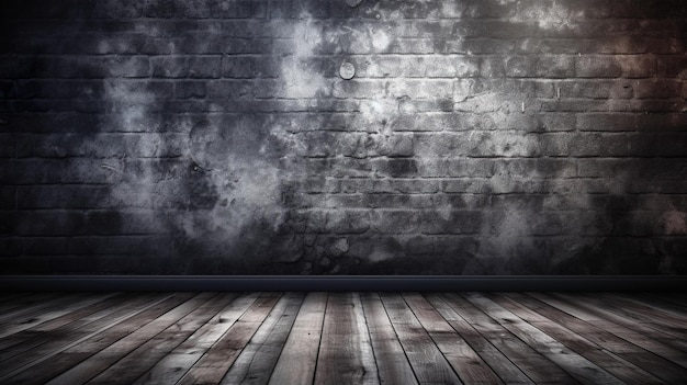 Foto een donkere kamer met een houten vloer en een rookvloer.