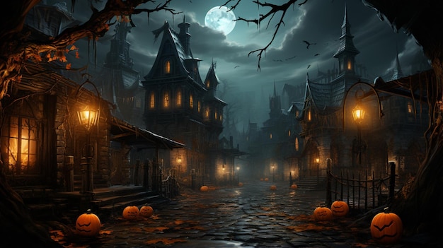 Een donkere nacht met maan aan de hemel Halloween-weergave Donker effect rond realistische weergave van licht
