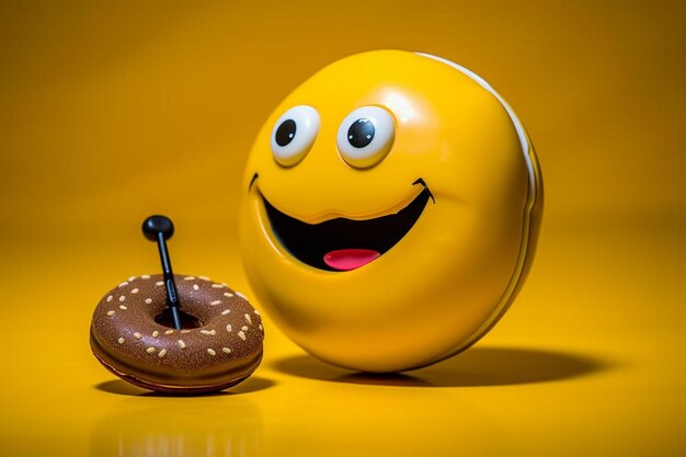 Een donut met een telefoon en een emoji