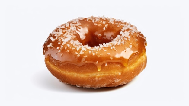 een donut met suiker erop zit op een wit oppervlak.