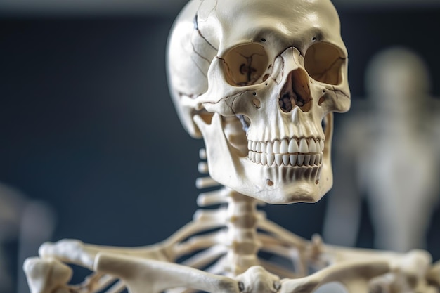 Een dood menselijk skelet model Medisch onderwijs over het menselijk schelet Generatieve AI