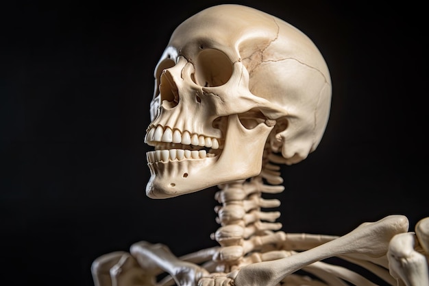 Een dood menselijk skelet model Medisch onderwijs over het menselijk schelet Generatieve AI