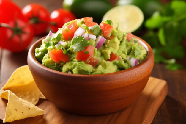 Foto een door ai gegenereerde illustratie van een kleurrijke schaal guacamole