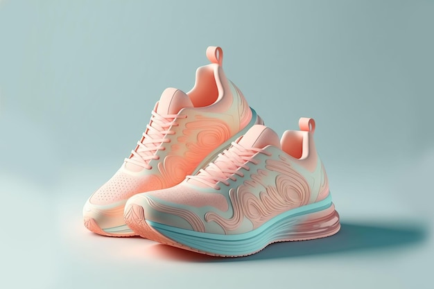 Een door AI gegenereerde illustratie van twee levendige pastelroze sneakers.