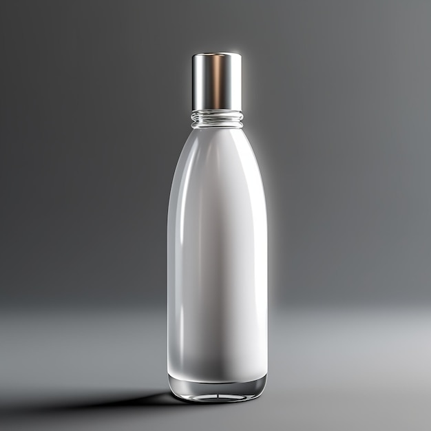 Een doorzichtige fles zout met een zilveren dop en zilveren dop.