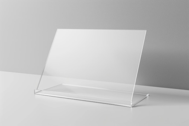 Foto een doorzichtige plastic vitrine zit op een witte tafel de kast is leeg en heeft een schone minimalistische uitstraling de tafel is ook wit wat een gevoel van eenvoud en helderheid creëert