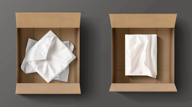Foto een doos met witte papieren servetten deze moderne realistische mock-up toont een open en gesloten kartonnen doos met gezichtsdoekjes of zakdoekjes top view geïsoleerd op een doorzichtige achtergrond