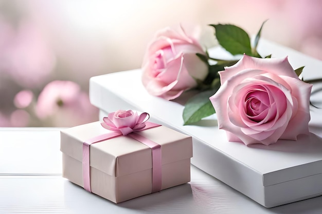 Een doos rozen en een boeket rozen