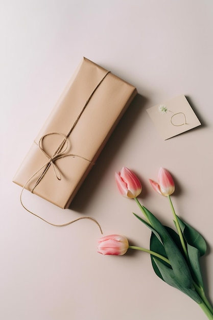 Een doosje met een kaartje en een bloem erop