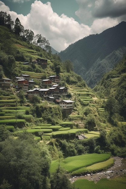 Een dorp aan de rand van een berg