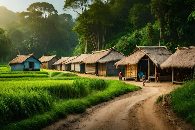 Foto een dorp in de jungle.