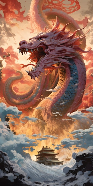 Een draak in een wolk van vuur