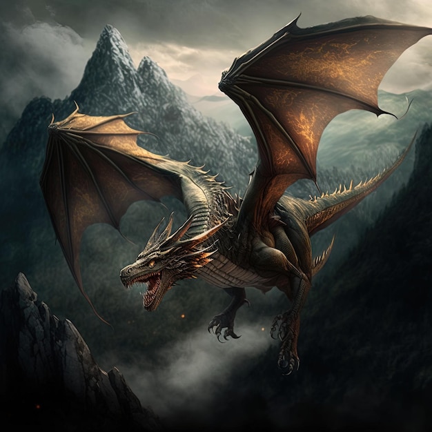 een draak met grote vleugels op zijn gezicht en het woord draak op de top