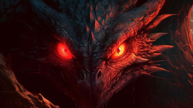 Een draak met rode ogen en een rood oog