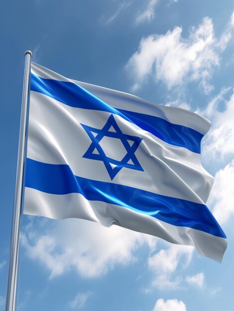 Een driedimensionale Israëlische vlag staat alleen met een lege ruimte op de achtergrond