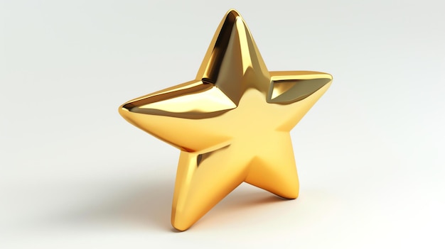 Een driedimensionale weergave van een gouden ster op een witte achtergrond De ster is glanzend en heeft een glad oppervlak Het staat in een lichte hoek