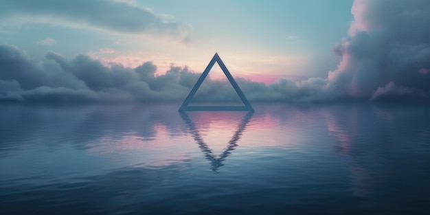 Een driehoekige leeg frame neonwolk op water in de stijl van vintage esthetiek Generatieve AI-afbeelding weber