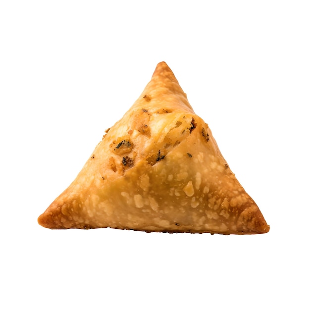 Een driehoekige samosa met een driehoekige vorm op een witte achtergrond