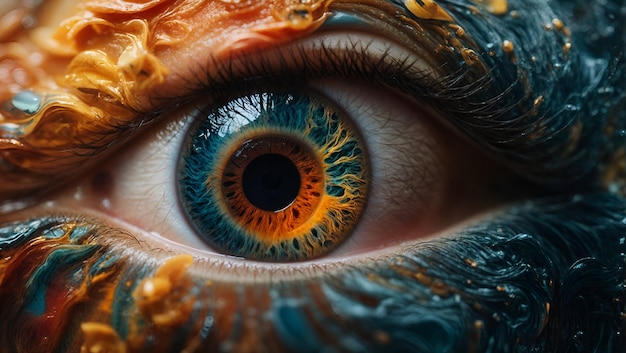 Een dromerig beeld van een menselijk oog met een 3D-verfwerveling eromheen