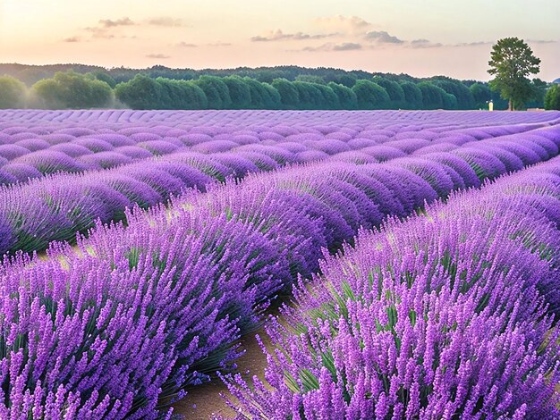 Een dromerig pastelkleurig veld van lavendel