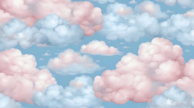 Een dromerig wolkenpatroon in pastelblauwe en roze tinten dat een gevoel van kalmte en rust oproept