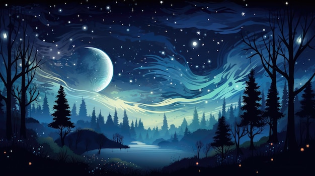 Een dromerige sterrennacht met een halve maan