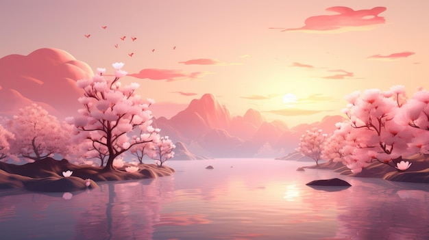 Een dromerige zonsopgang met zachte roze en oranje tinten