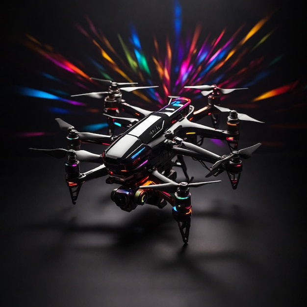 Foto een drone met een spectrum van kleuren creëert een visueel boeiende en futuristische scène