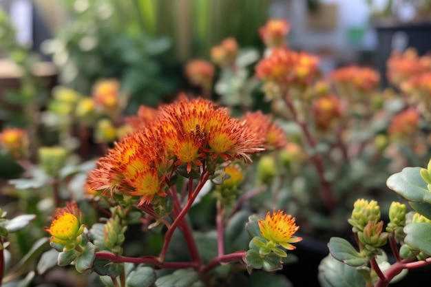 Een droogtetolerante plant nader bekeken met ingewikkelde bloemen en bladeren gemaakt met generatieve AI