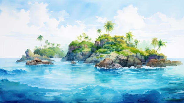 Een droomachtig onbewoond tropisch eiland midden in een azuurblauwe oceaan.