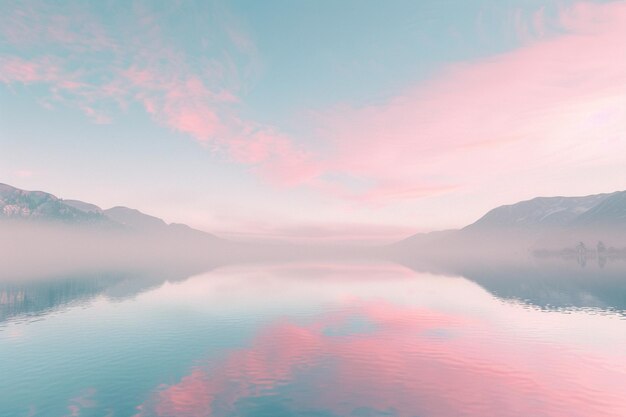 Foto een droomende pastelkleurige lucht weerspiegeld in een stil meer