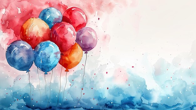 Foto een droomende verjaardagskaartje met aquarel illustraties van ballonnen en sterren 4k ultra hd