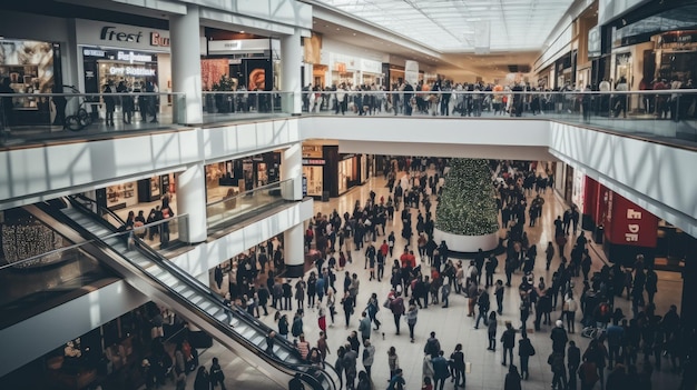 Een druk winkelcentrum op Black Friday