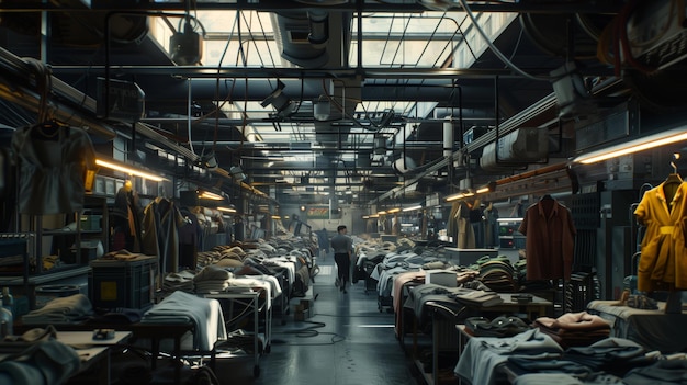 Een drukke kledingfabriek