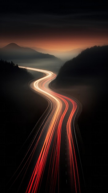 Een drukke snelweg's nachts vastgelegd in een prachtige lange belichting