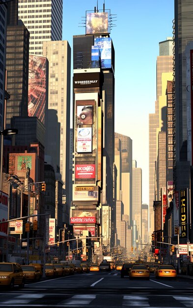 een drukke stadsstraat met een billboard voor het radiostation