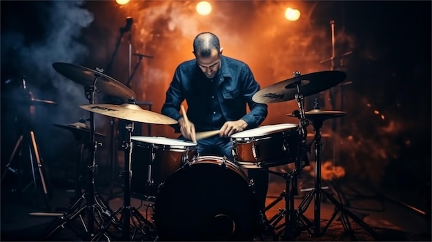 Een drummer met de woorden "rockband" op de drums.