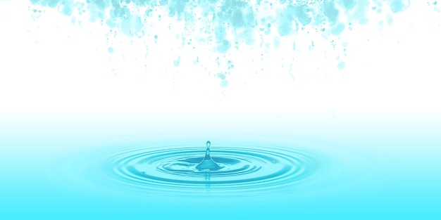 Een druppel blauw water op het oppervlak van het water 3d illustratie