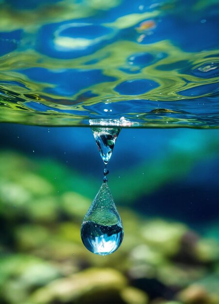 een druppel water die van een blad valt