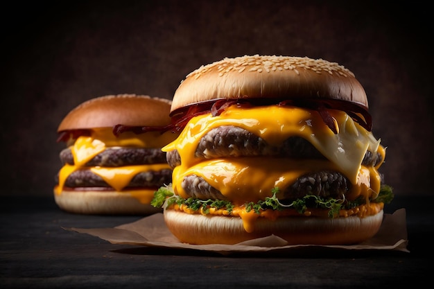 Foto een dubbele cheeseburger met bacon erop